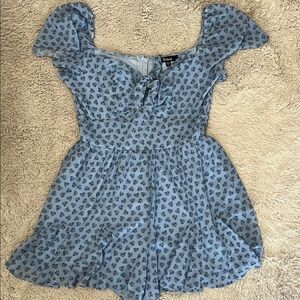 Blue Floral Dress with Ruffle Sleeves